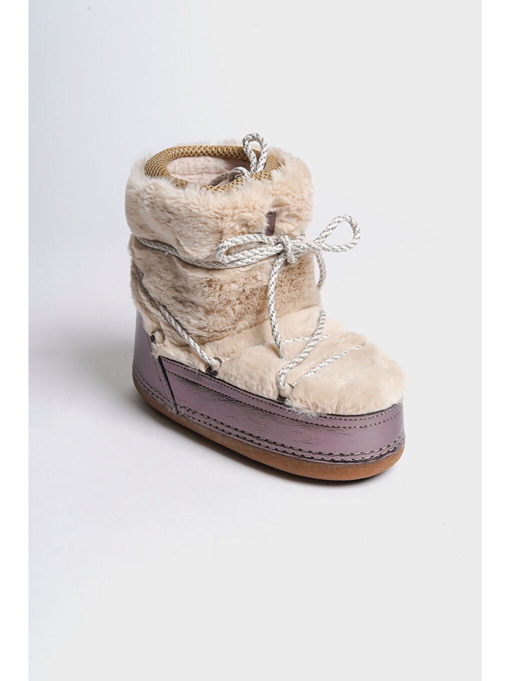 Antrasit Yuvarlak Burunlu Kalın Tabanlı Kürklü Kadın Kar Botu-6