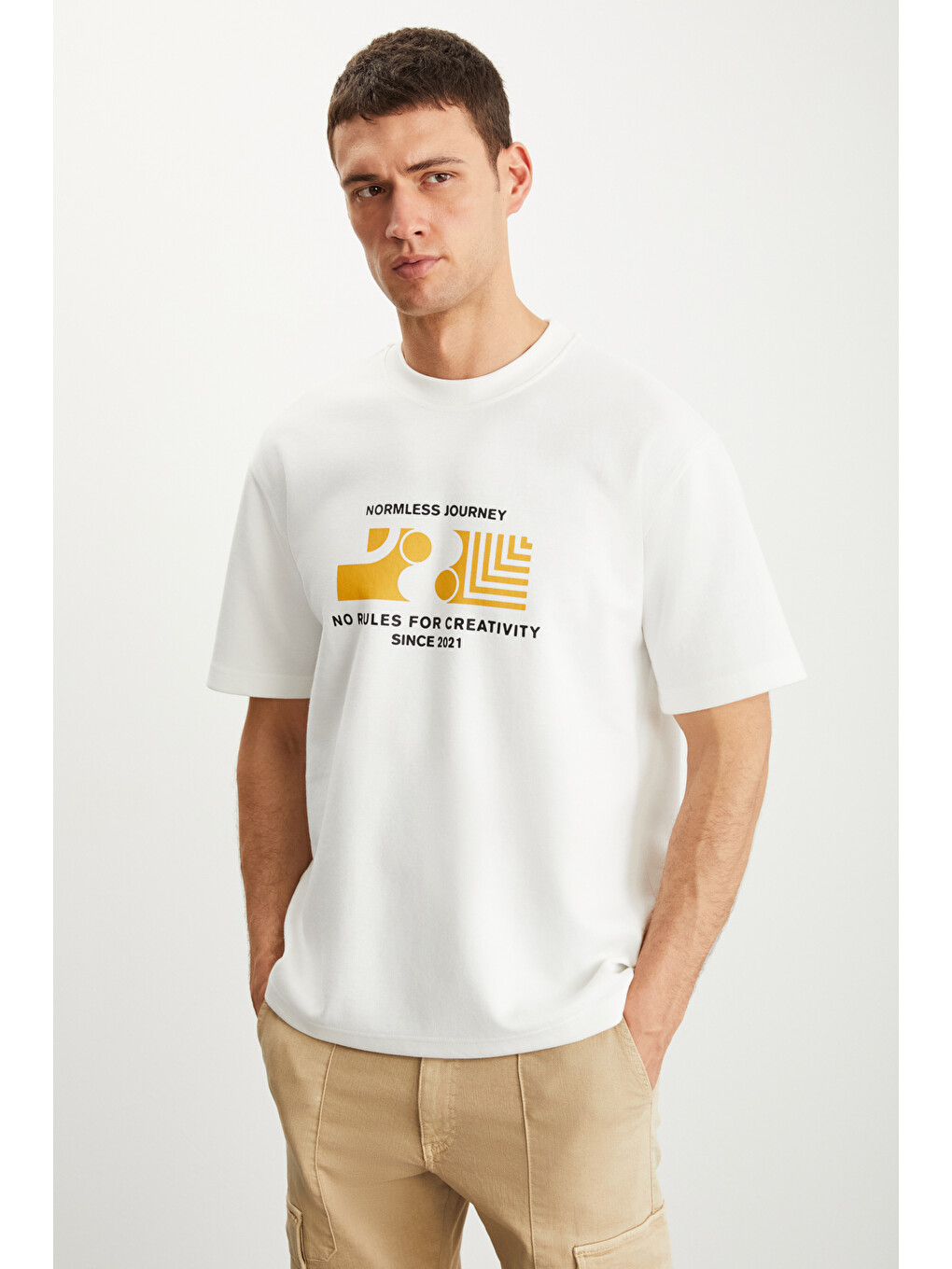 Ramadanp008 Erkek 75% Pamuk 25% Polyester Baskılı Ekru T-shirt-1