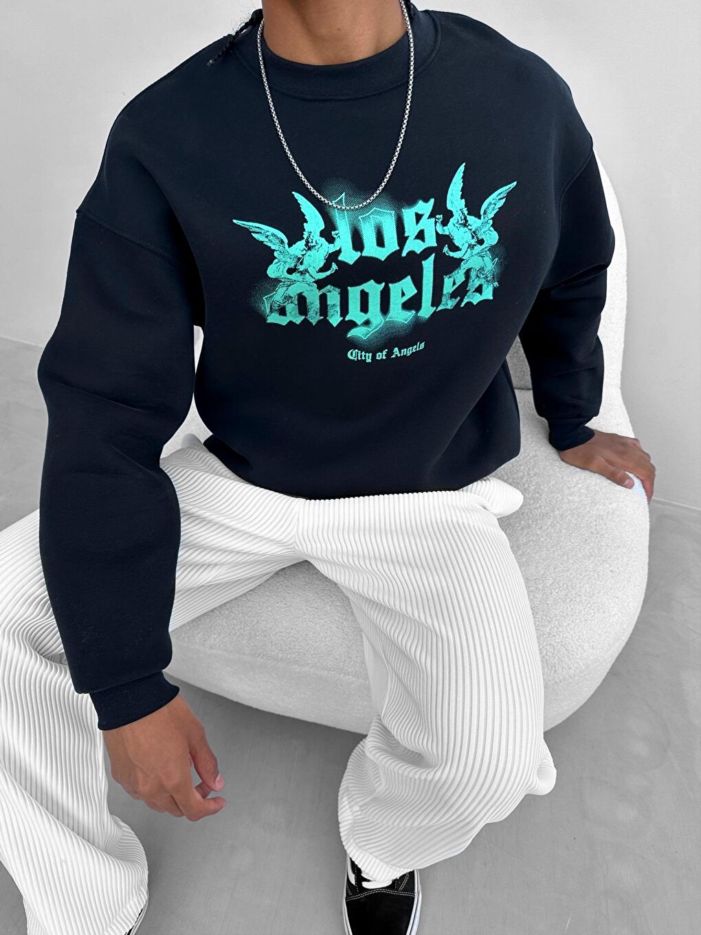 ablukaonline Erkek Oversize Baskılı Sweatshirt Siyah