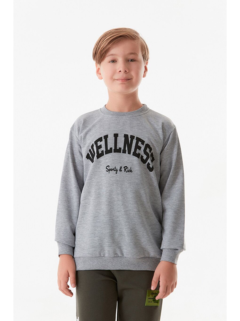 Fullamoda Gri Wellnes Yazı Baskılı Erkek Çocuk Sweatshirt