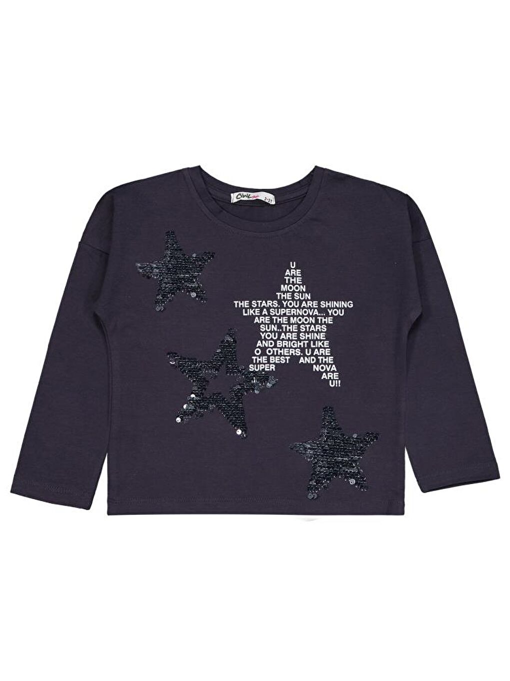 Antrasit Girls Simli Yıldız Baskılı 2-5 Yaş Takım-2