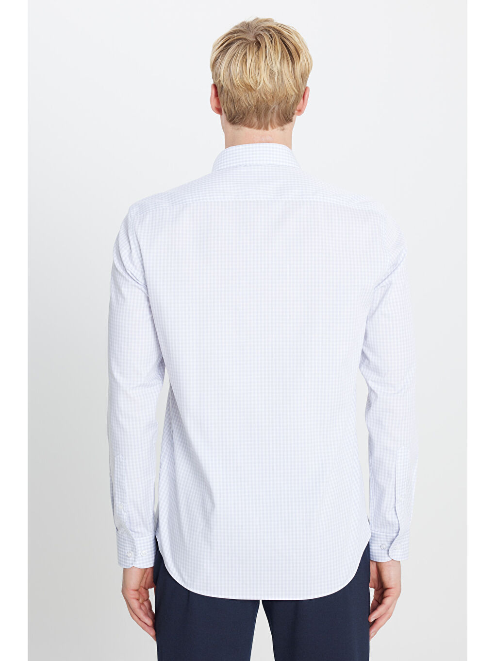 Erkek Gri-Beyaz Ütü Gerektirmeyen %100 Pamuk Slim Fit Klasik Yaka Gömlek-4