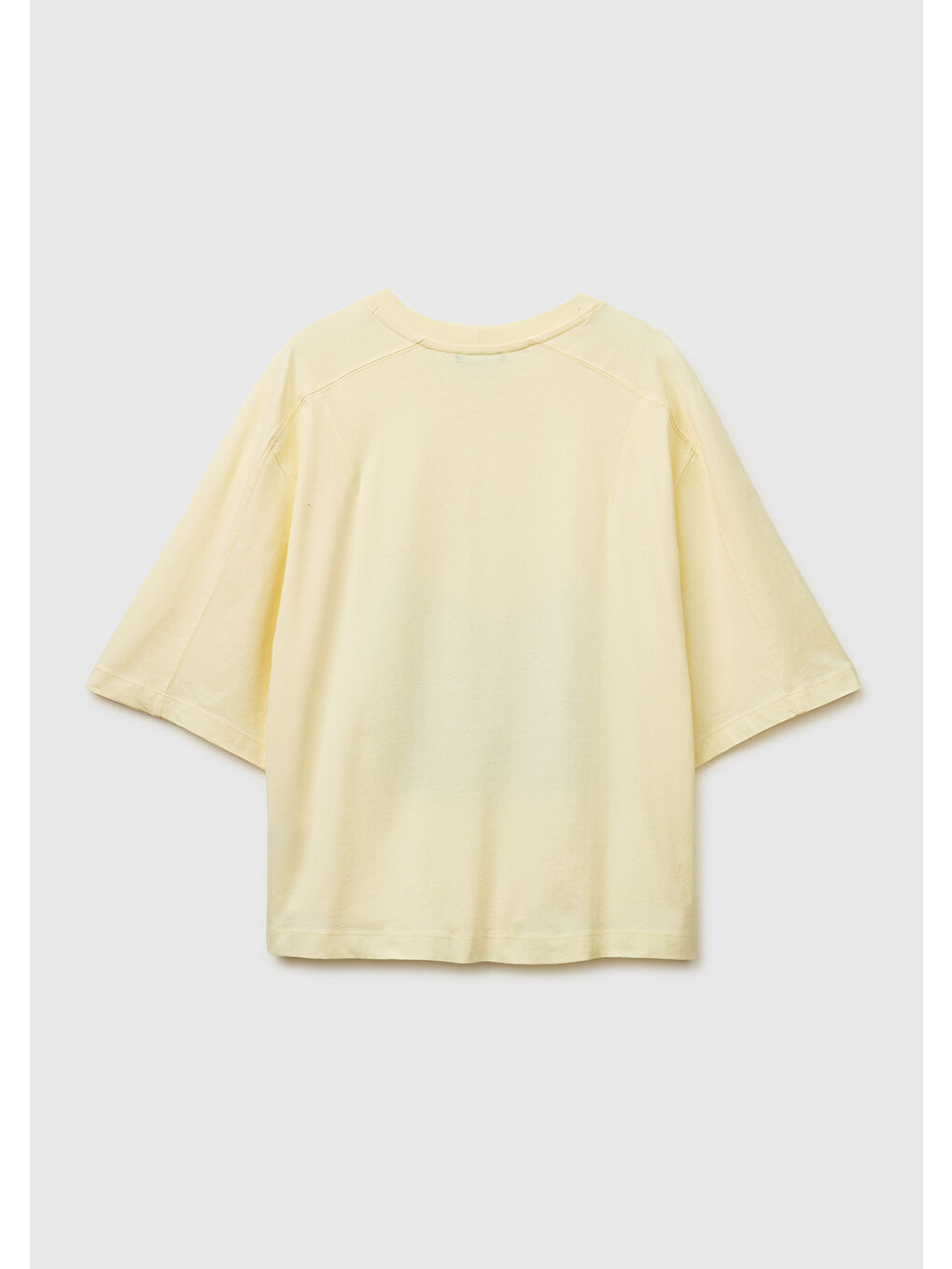 Kadın Açık Sarı %100 Pamuk Su Bazlı Baskılı Oversize Bisiklet Yaka T-Shirt-1