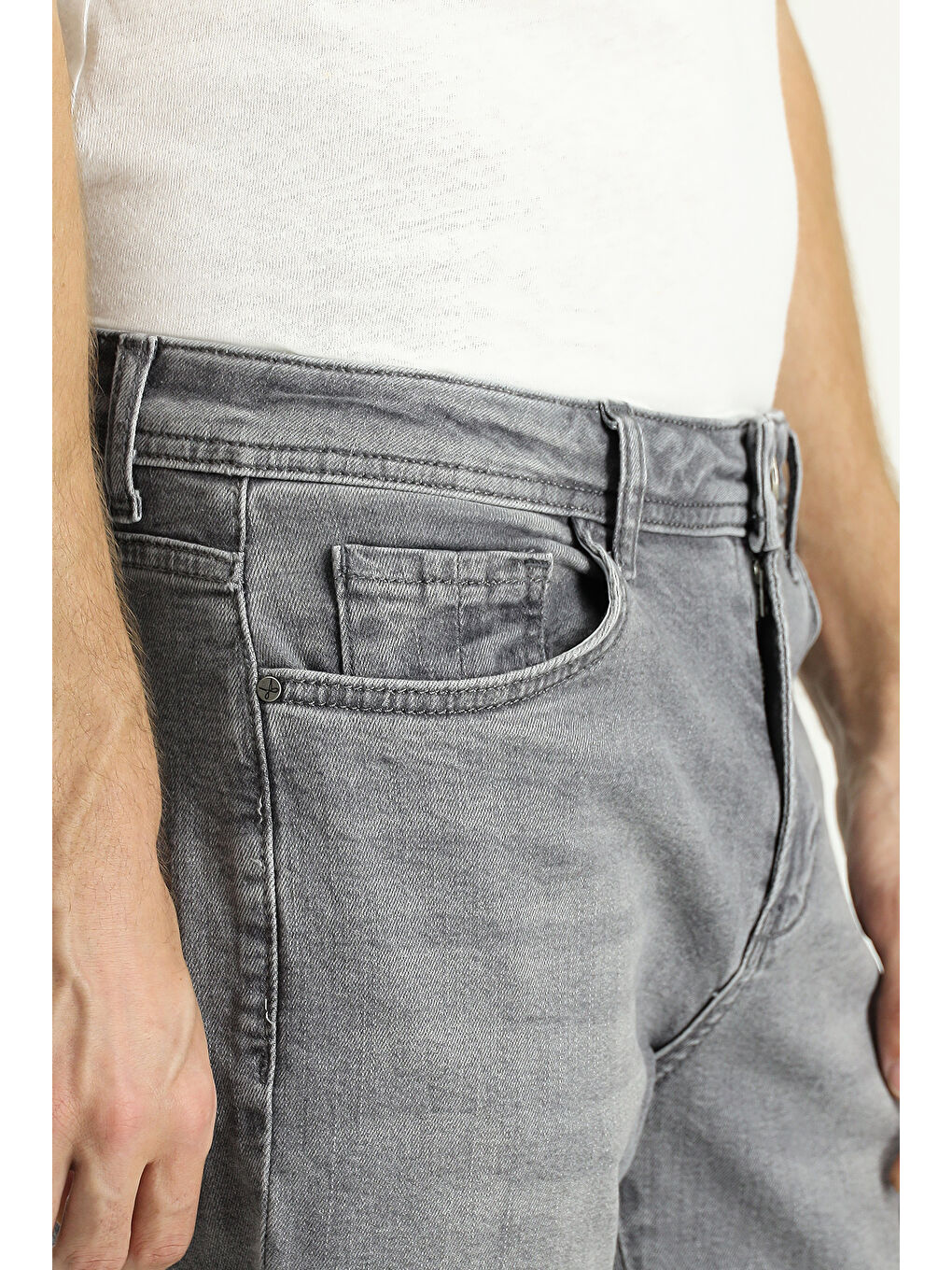 Gri Slim Fit Dar Kesim Elastanlı Denim Pantolon-2