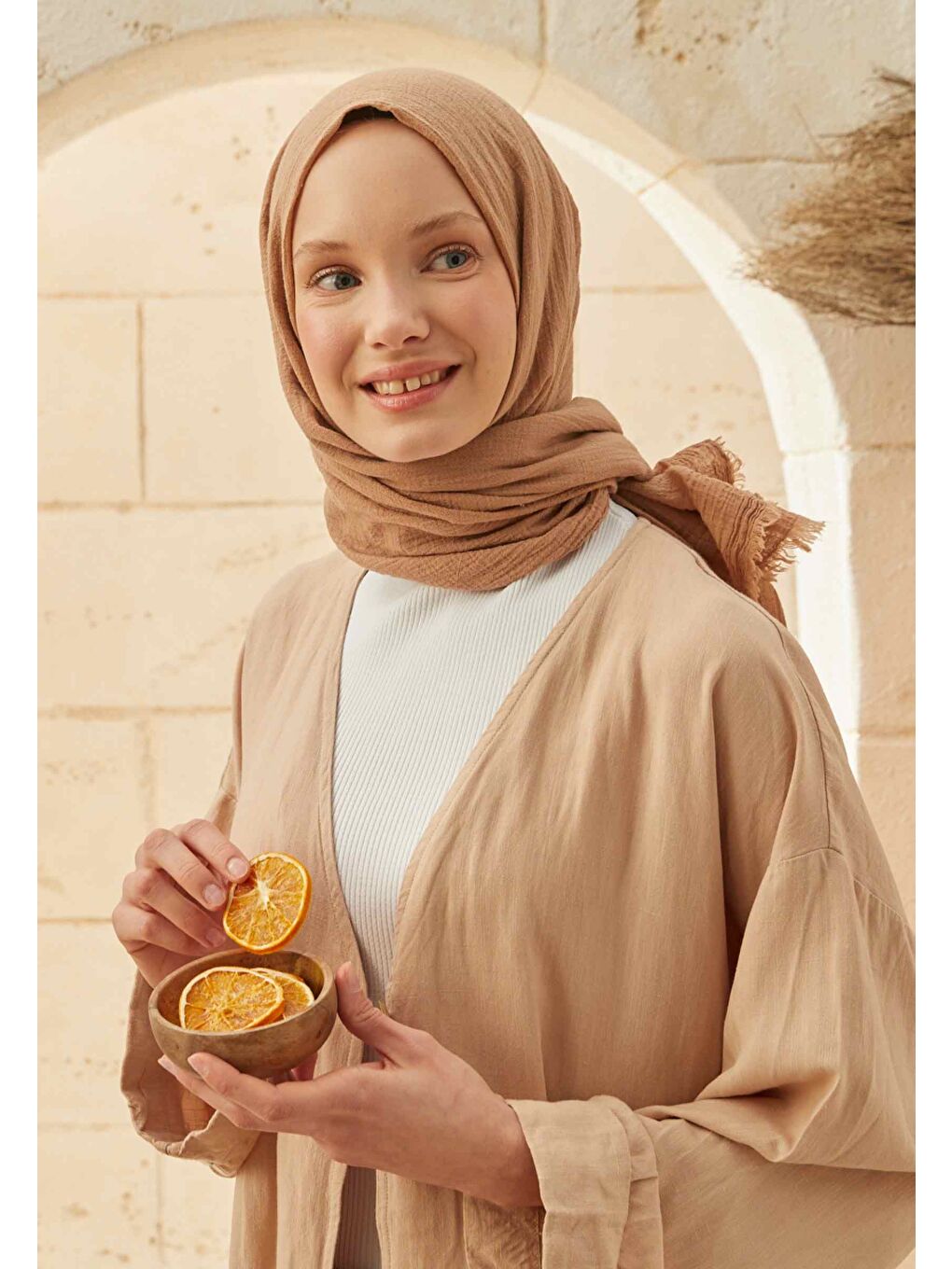 Bej Organik Pamuk Şal Nude