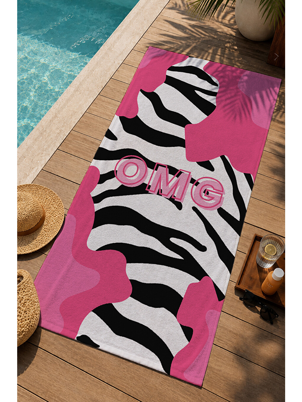 Pembe Zebra Desenli Pop Art 70x150 Cm Dijital Baskılı Plaj Ve Banyo Havlusu-2