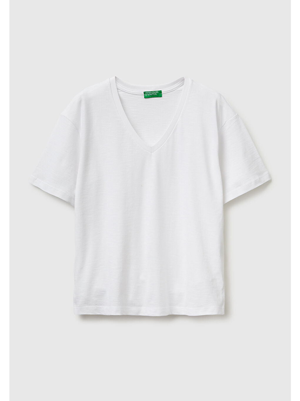 Kadın Beyaz %100 Pamuk Klasik V Yaka T-Shirt