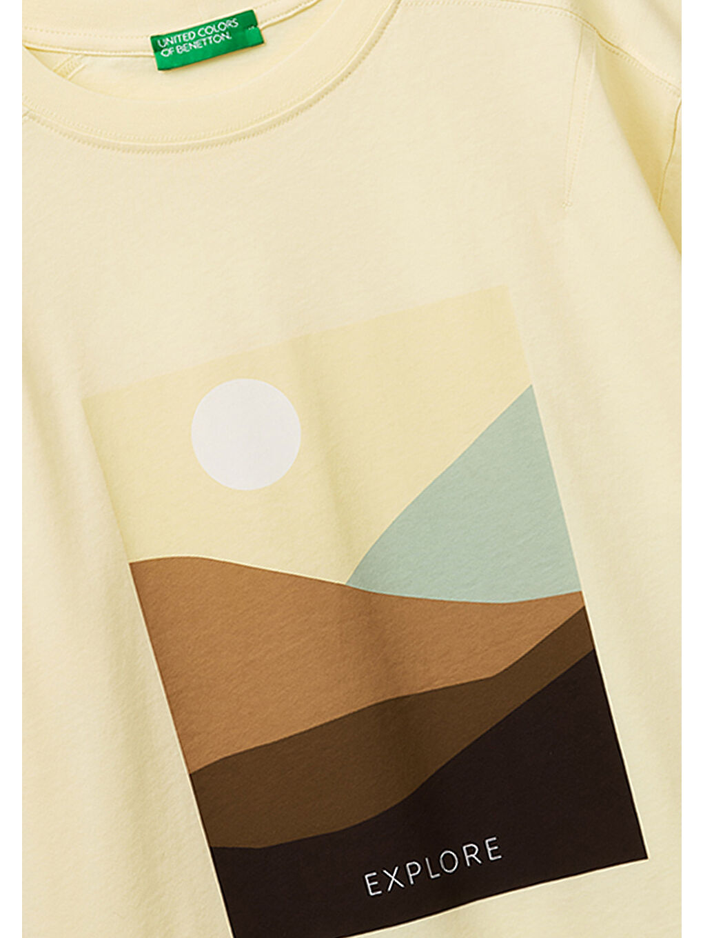 Kadın Açık Sarı %100 Pamuk Su Bazlı Baskılı Oversize Bisiklet Yaka T-Shirt-2