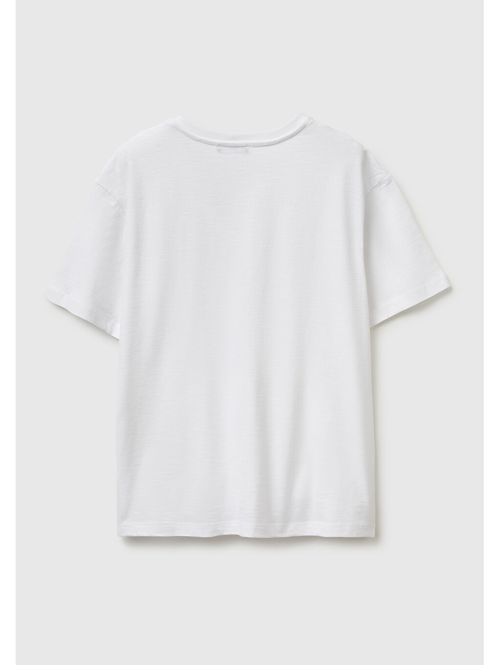 Kadın Beyaz %100 Pamuk Klasik V Yaka T-Shirt-1
