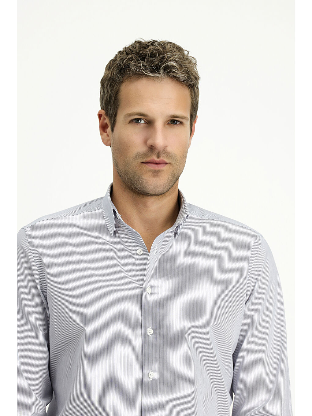 Lacivert Uzun Kol Slim Fit Dar Kesim Klasik Çizgili Pamuk Gömlek-2