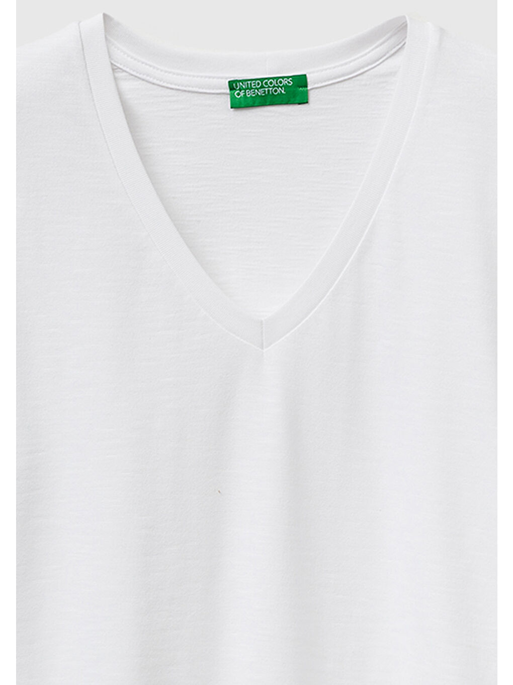 Kadın Beyaz %100 Pamuk Klasik V Yaka T-Shirt-2
