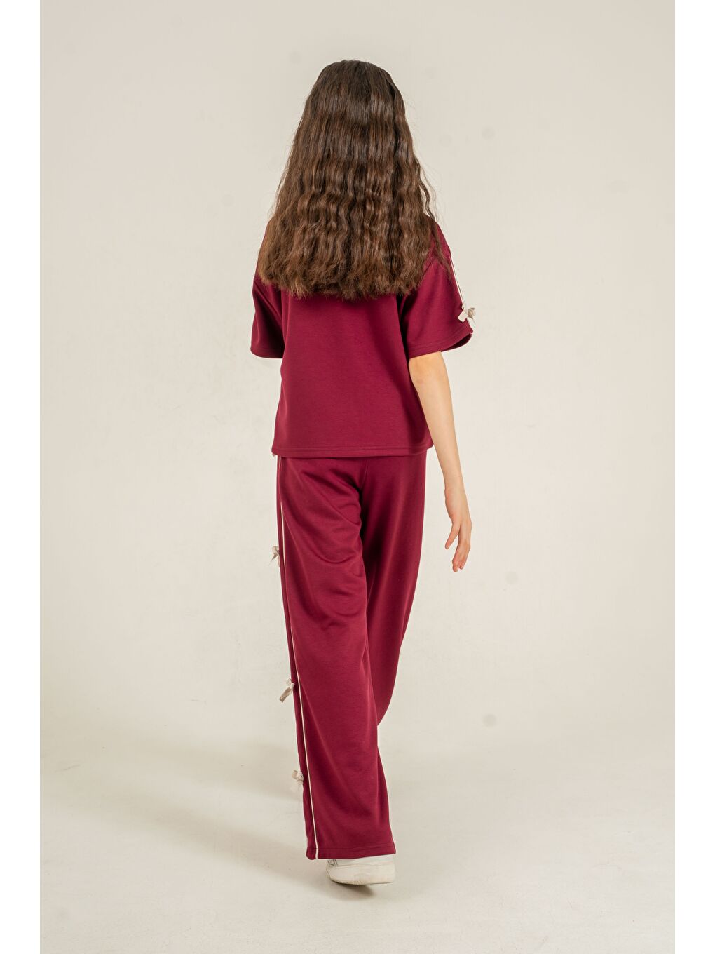 Bordo Üst Kollar Fiyonklu Alt Fiyonklu Yumaşak Dokulu-Comfort Kumaş Kız Çocuk Alt Üst Eşofman Takımı-7