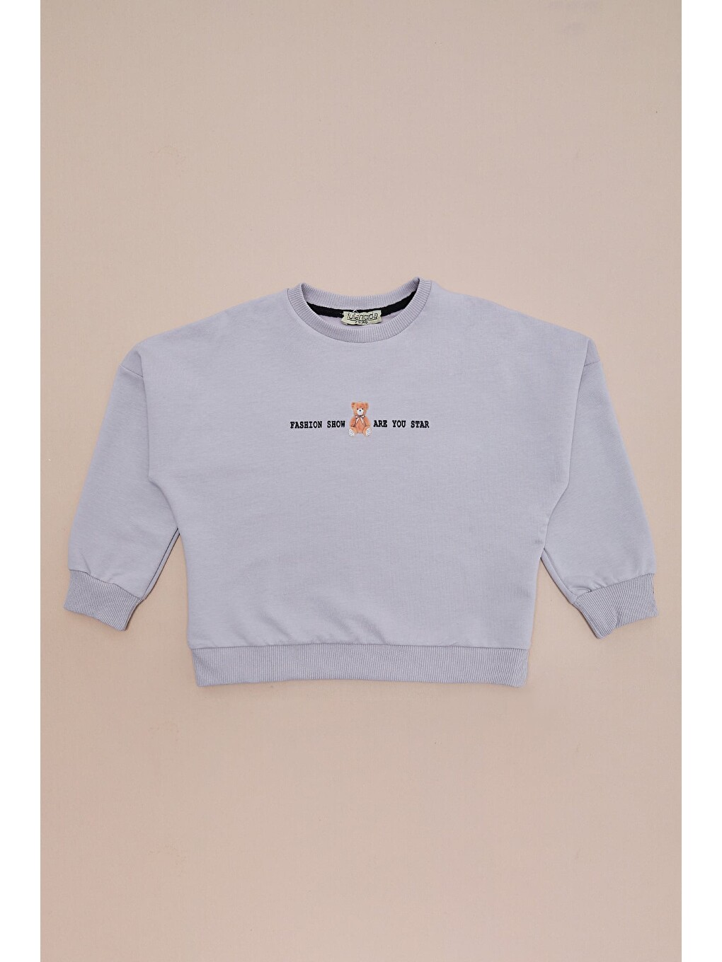 Gri Ayıcık Baskılı Oversize Kız Çocuk Sweatshirt-2