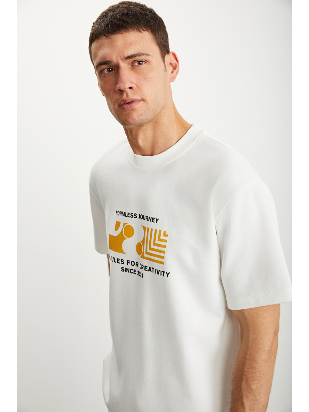 Ramadanp008 Erkek 75% Pamuk 25% Polyester Baskılı Ekru T-shirt-2
