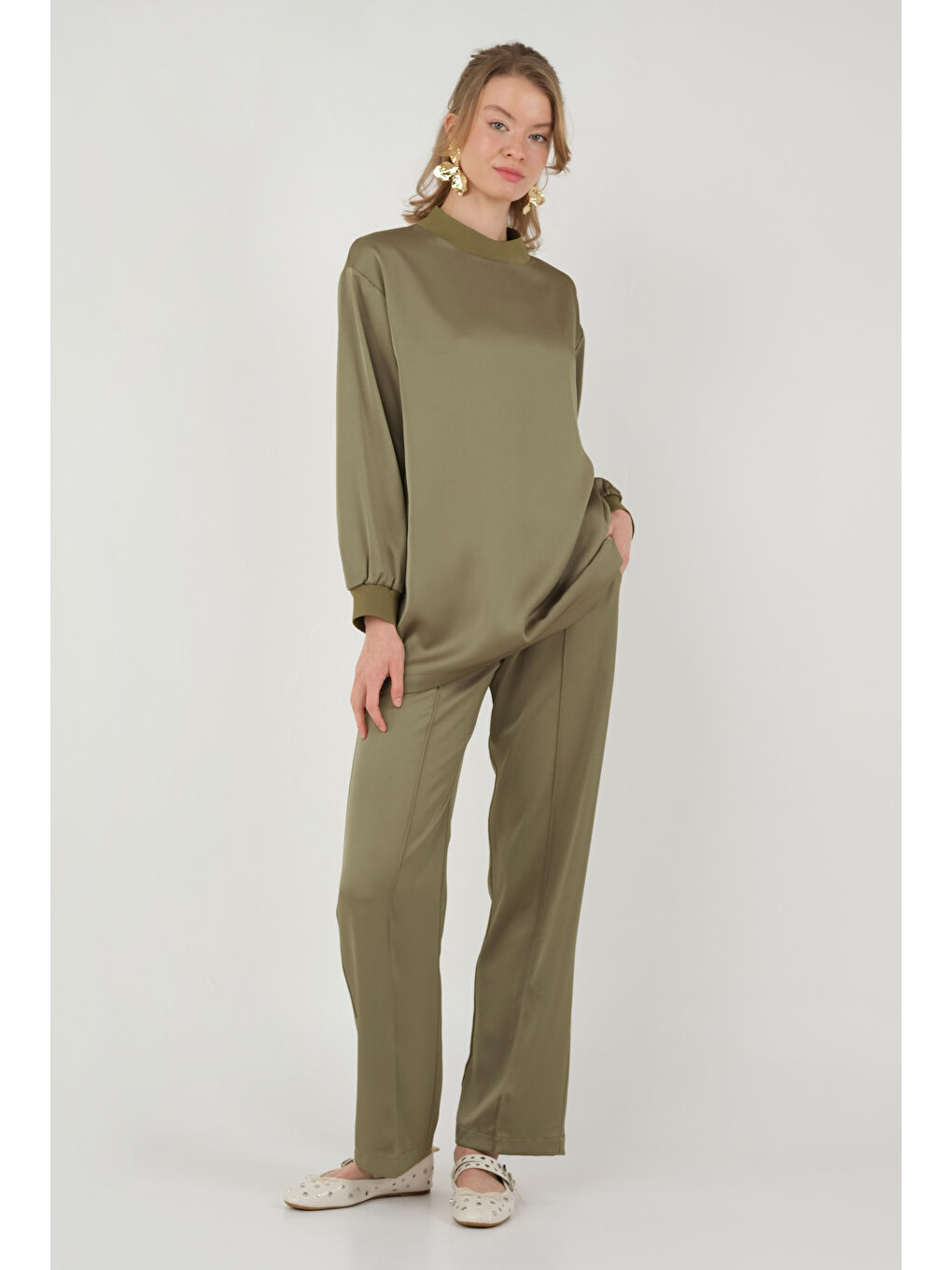 Ribanalı Saten Takım Haki-1