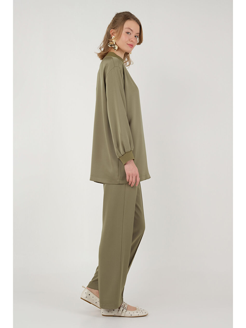 Ribanalı Saten Takım Haki-3