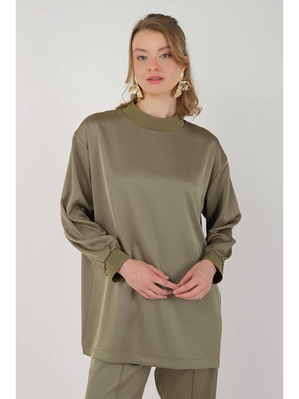 Ribanalı Saten Takım Haki-4