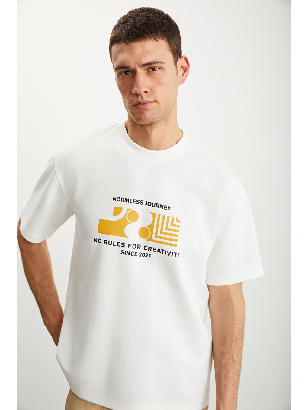 Ramadanp008 Erkek 75% Pamuk 25% Polyester Baskılı Ekru T-shirt-3
