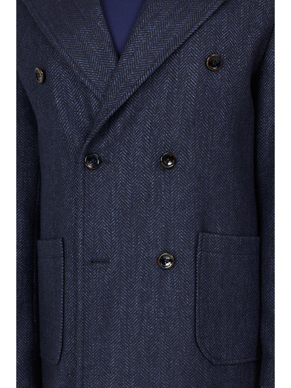 Erkek Lacivert Standart Fit Normal Kesim Mono Yaka Desenli Kaban-6