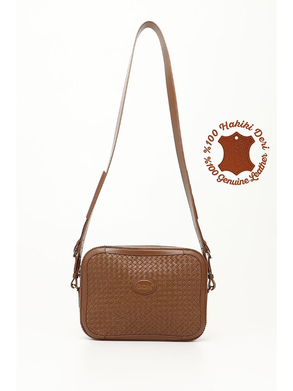 Kahverengi TABA  Platinum Hakiki Deri Küçük Boy Hasır Kadın Omuz Çantası K0240