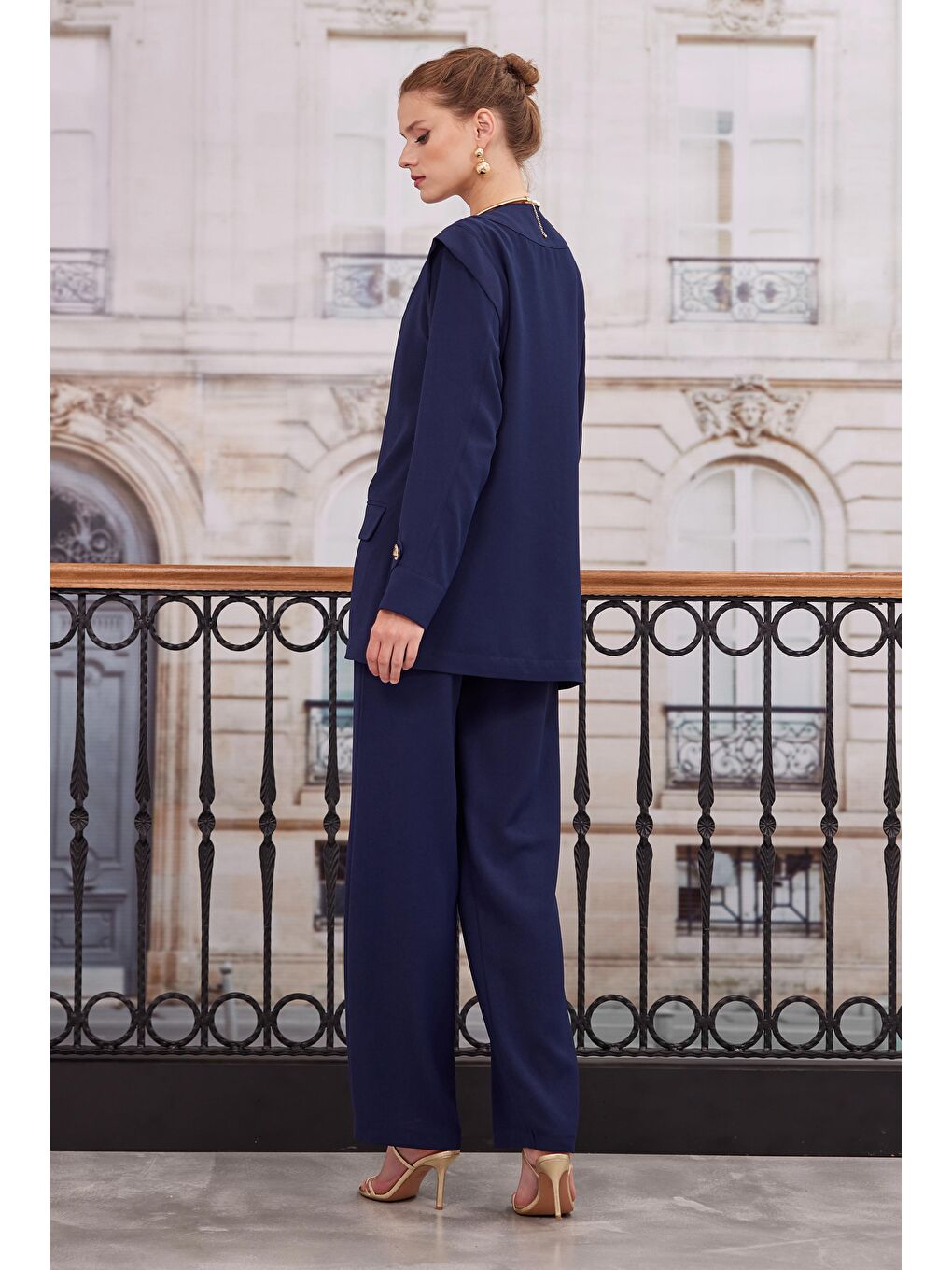 Kruvaze Blazer Ceket Pantolon Takım Lacivert-4