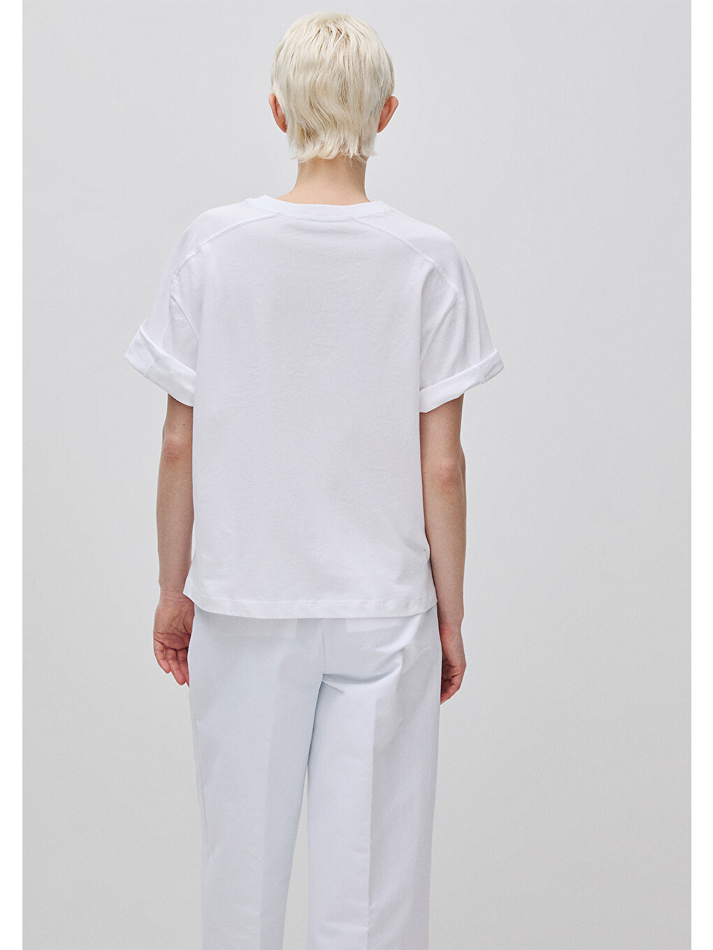 Kadın Beyaz %100 Pamuk Su Bazlı Baskılı Oversize Bisiklet Yaka T-shirt-1