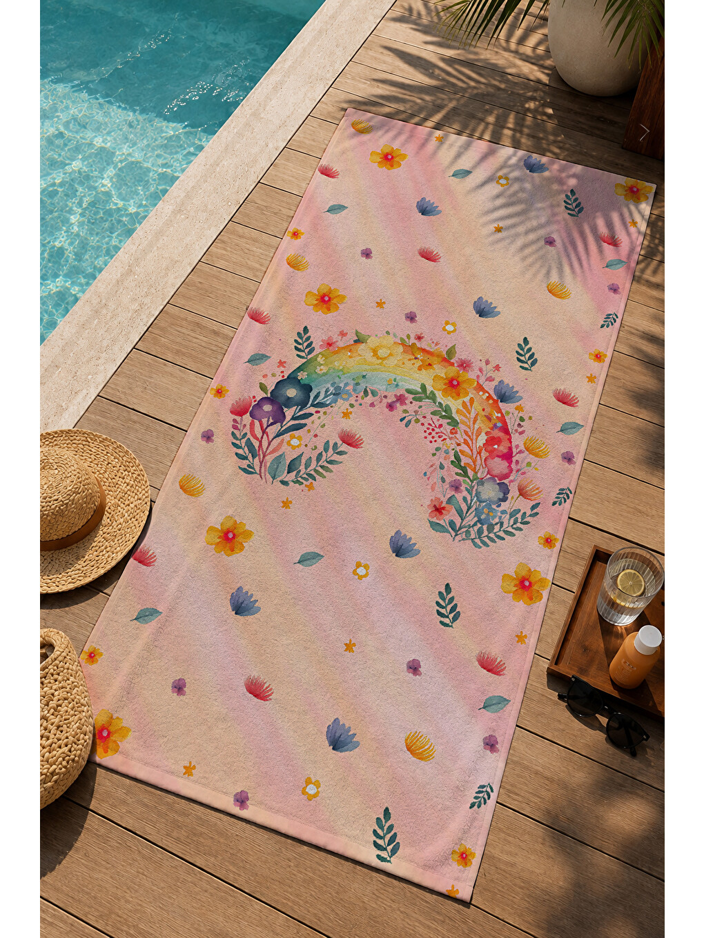 Pastel Pembe Ve Mini Motif Desenli 70x150 Cm Dijital Baskılı Plaj Ve Banyo Havlusu-2