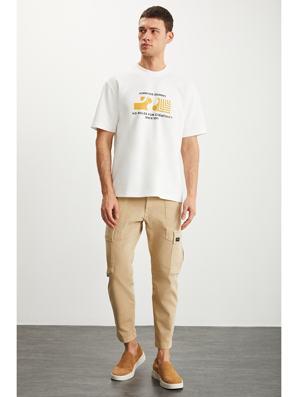 Ramadanp008 Erkek 75% Pamuk 25% Polyester Baskılı Ekru T-shirt-4