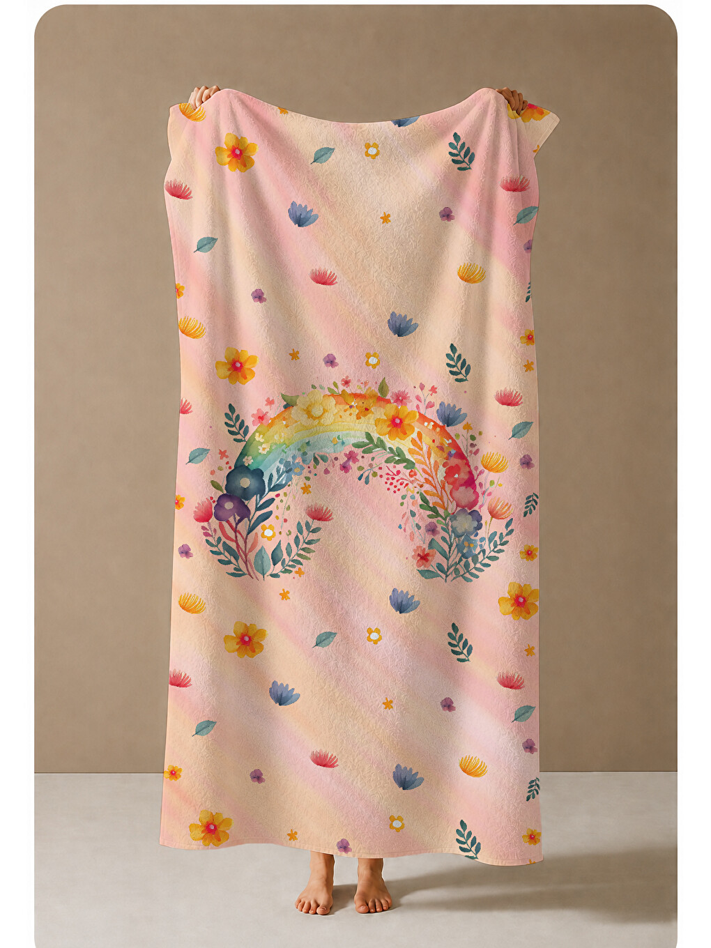 Pastel Pembe Ve Mini Motif Desenli 70x150 Cm Dijital Baskılı Plaj Ve Banyo Havlusu-3