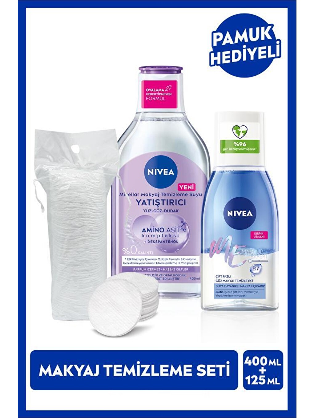 Yatıştırıcı Micellar Makyaj Temizleme Suyu 400ml Ve Göz Makyaj Temizleyici 125ml, Pamuk Hediye