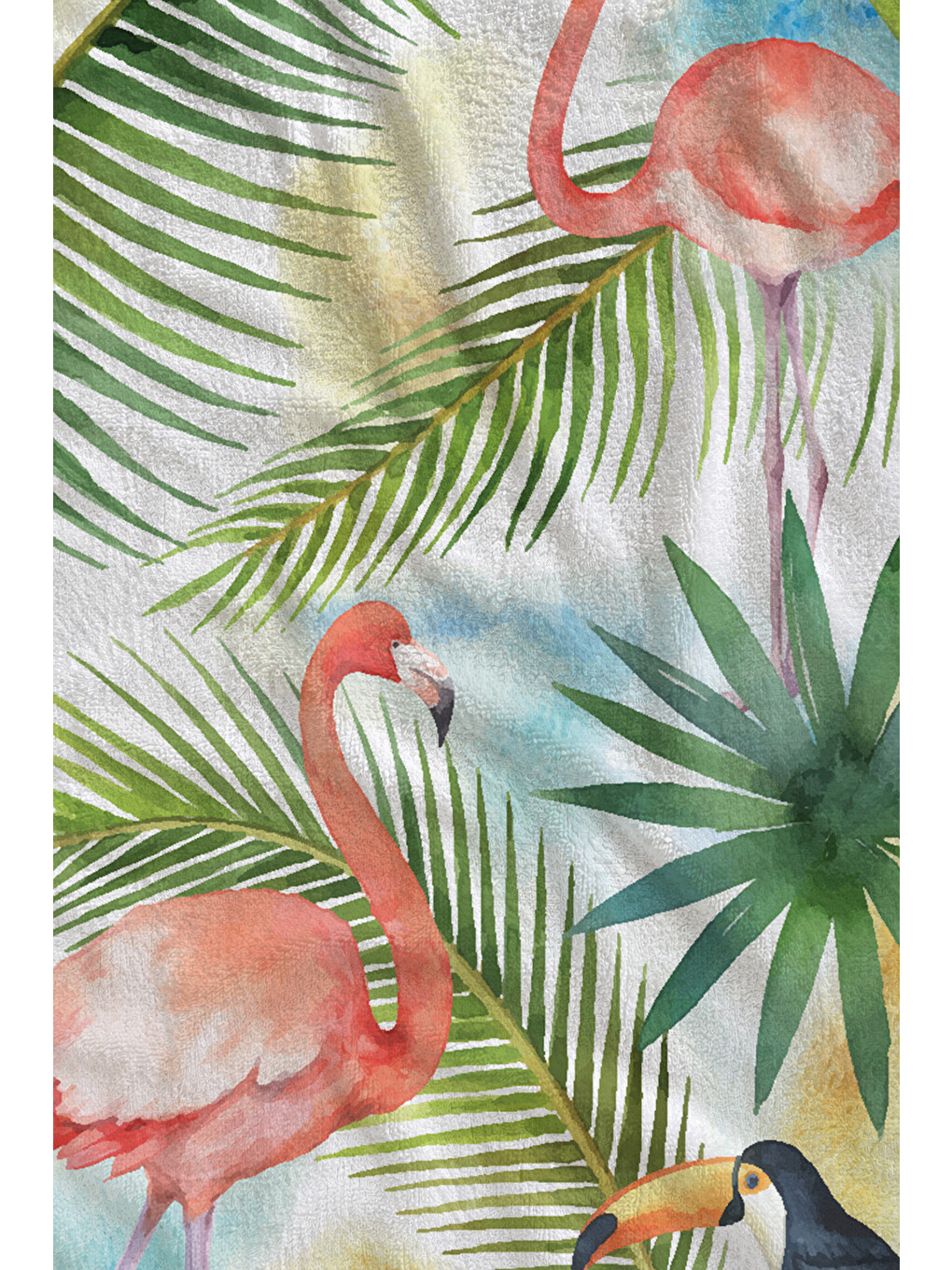 Yeşil Tropikal Yaprak Ve Flamingo Desenli 70x150 Cm Dijital Baskılı Plaj Ve Banyo Havlusu-1