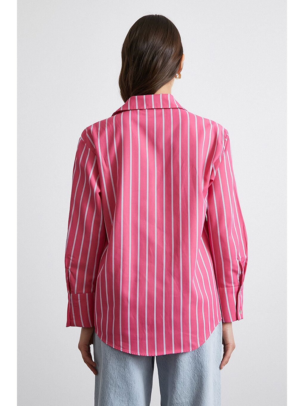 Pamuklu Çizgili Gömlek Pembe-2