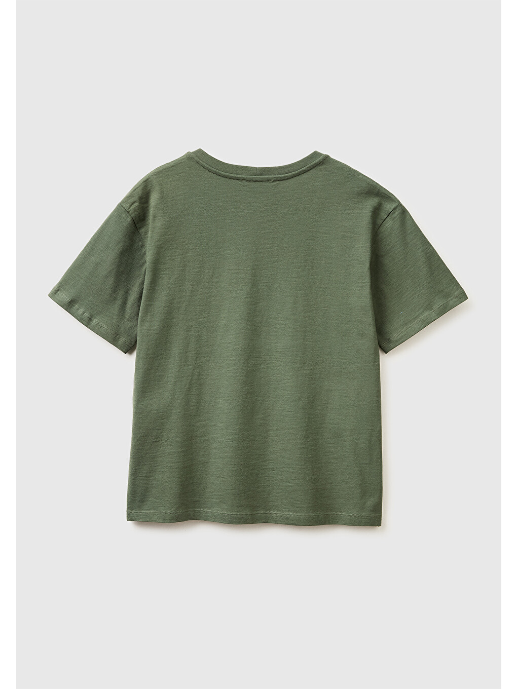 Kadın Haki %100 Pamuk Klasik V Yaka T-Shirt-1