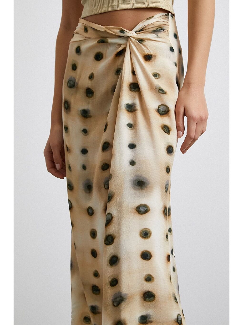 Düğüm Detaylı Etek Ekru-4