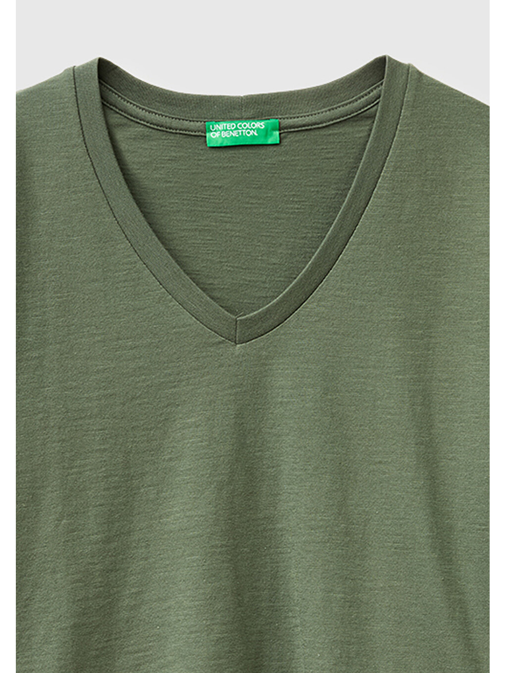 Kadın Haki %100 Pamuk Klasik V Yaka T-Shirt-2
