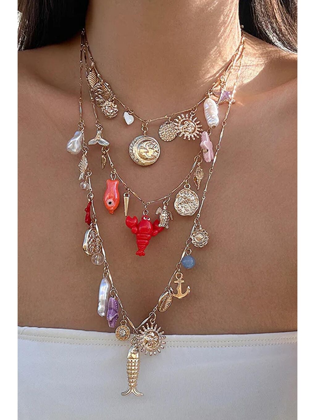 New Obsessions Sarı Boho Chic 3 Parça Çoklu Charm Sallantılı Kadın Marka Kolye - 2