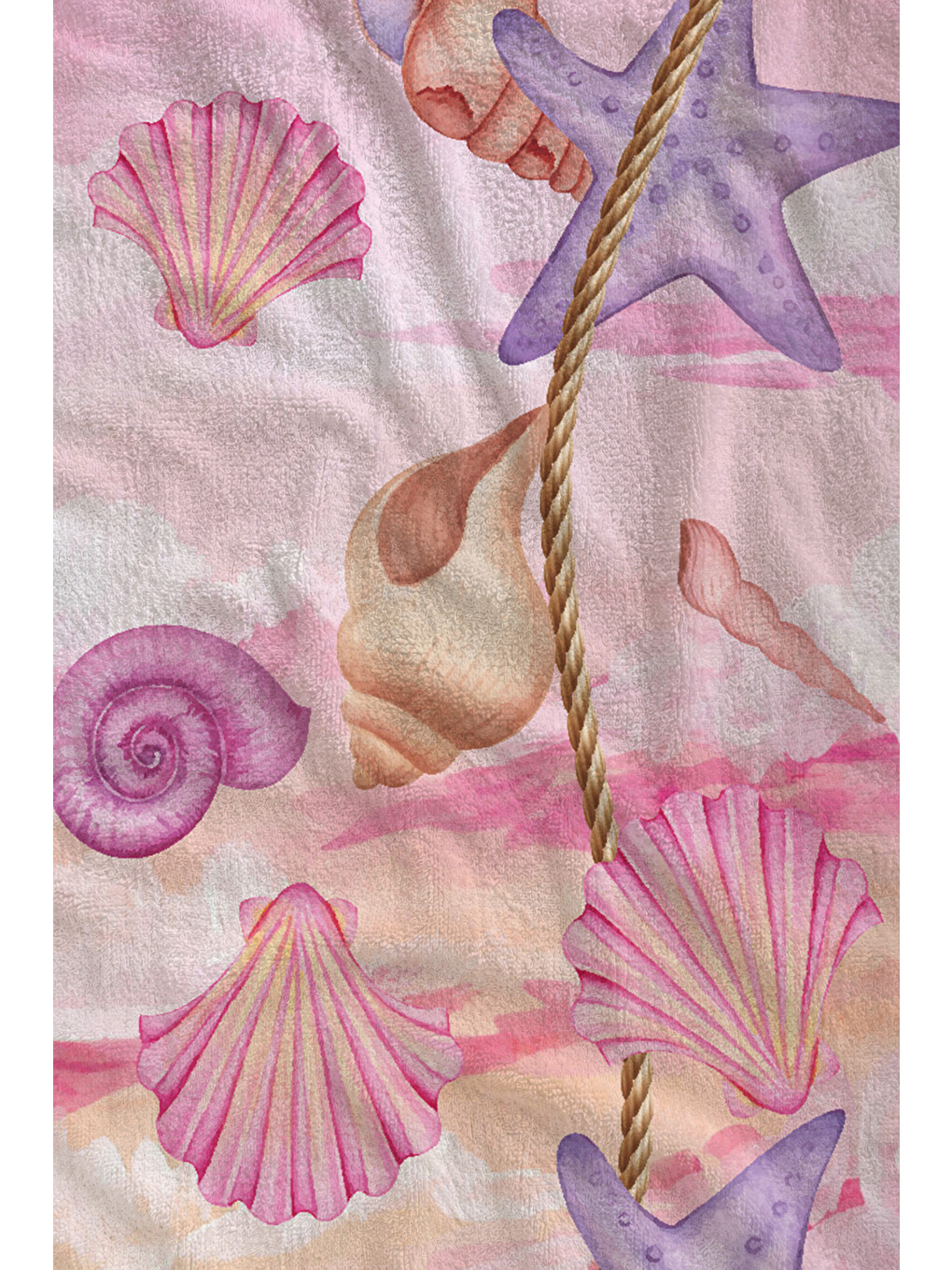 Gri Pembe Deniz Kabuğu Ve Deniz Yıldızı Desenli 70x150 Cm Dijital Baskılı Plaj Ve Banyo Havlusu-1