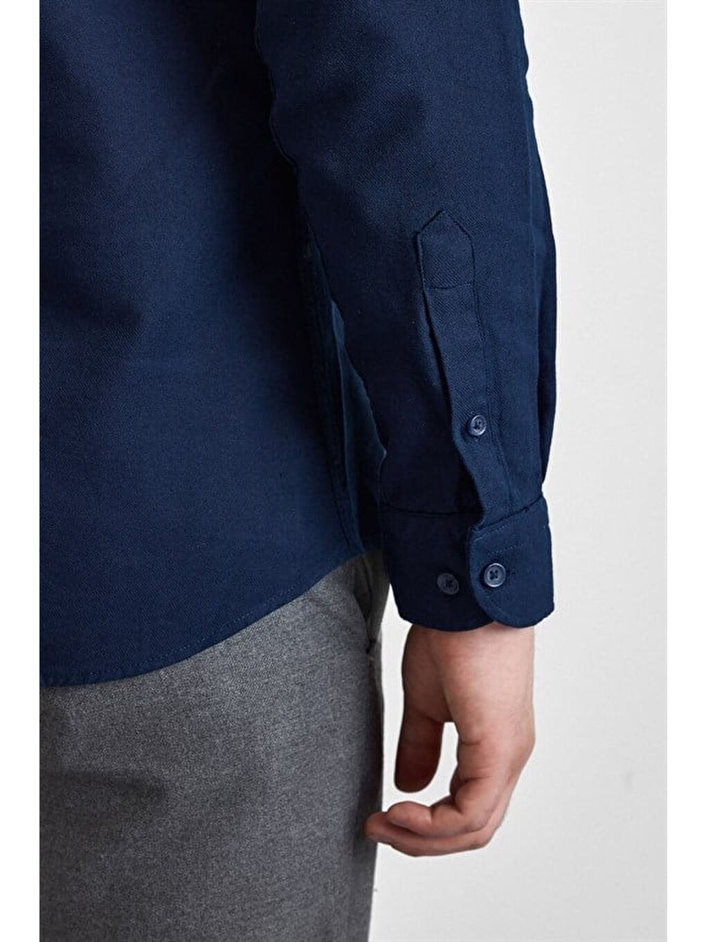 Lacivert Slim Düğmeli Yaka Düz Casual Gömlek-2