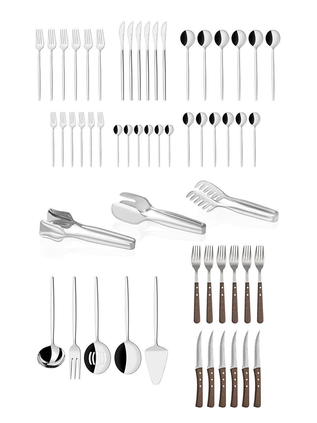 Gri 56 Parça Paslanmaz Çelik,Mokka-6 kişilik Çatal Kaşık Bıçak Takımı,Yemek Takımı,Steak Çatal-Steak Bıç