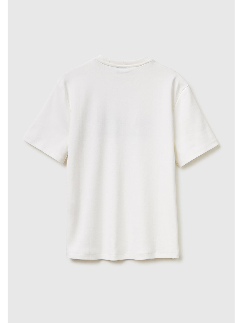 Ekru Kadın Krem Pamuk Karışımlı Önü Nakışlı Bisiklet Yaka T-Shirt-1