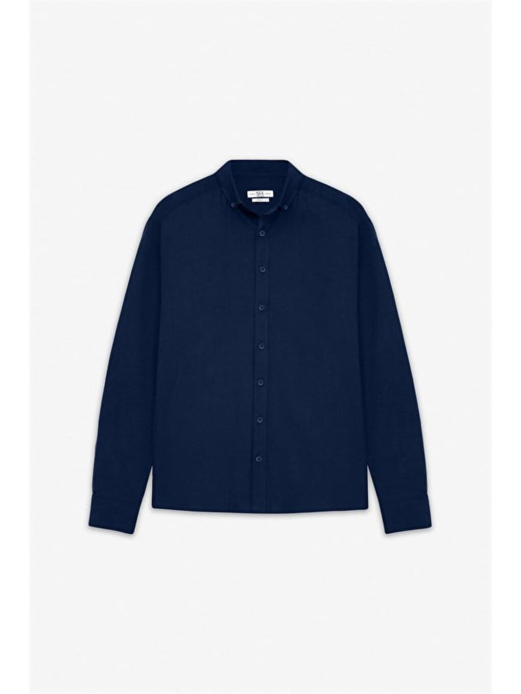 Lacivert Slim Düğmeli Yaka Düz Casual Gömlek-5