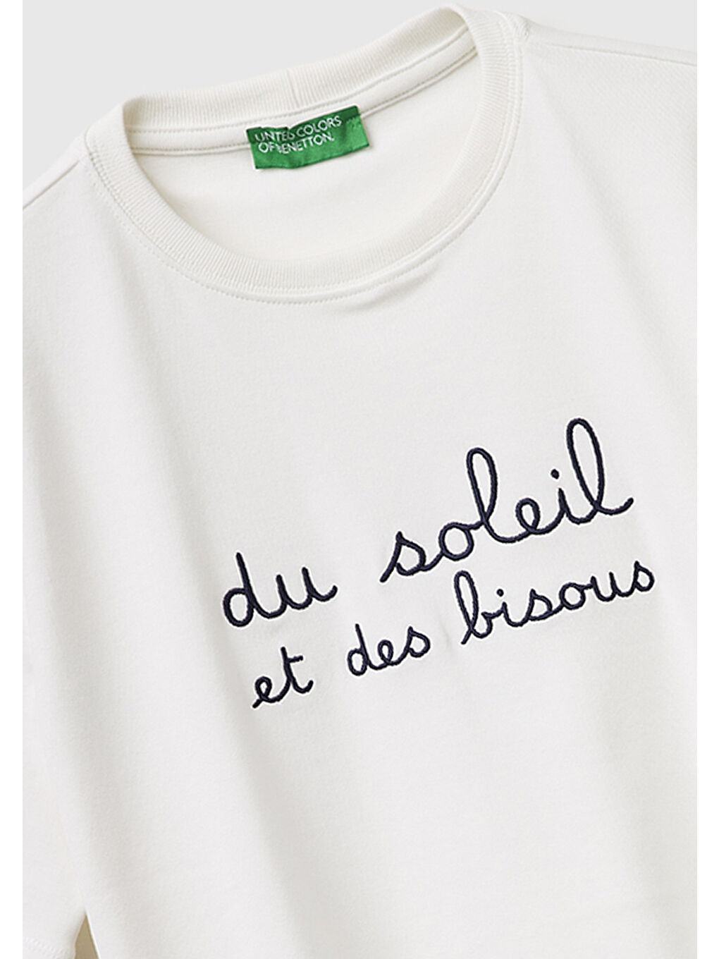 Ekru Kadın Krem Pamuk Karışımlı Önü Nakışlı Bisiklet Yaka T-Shirt-2