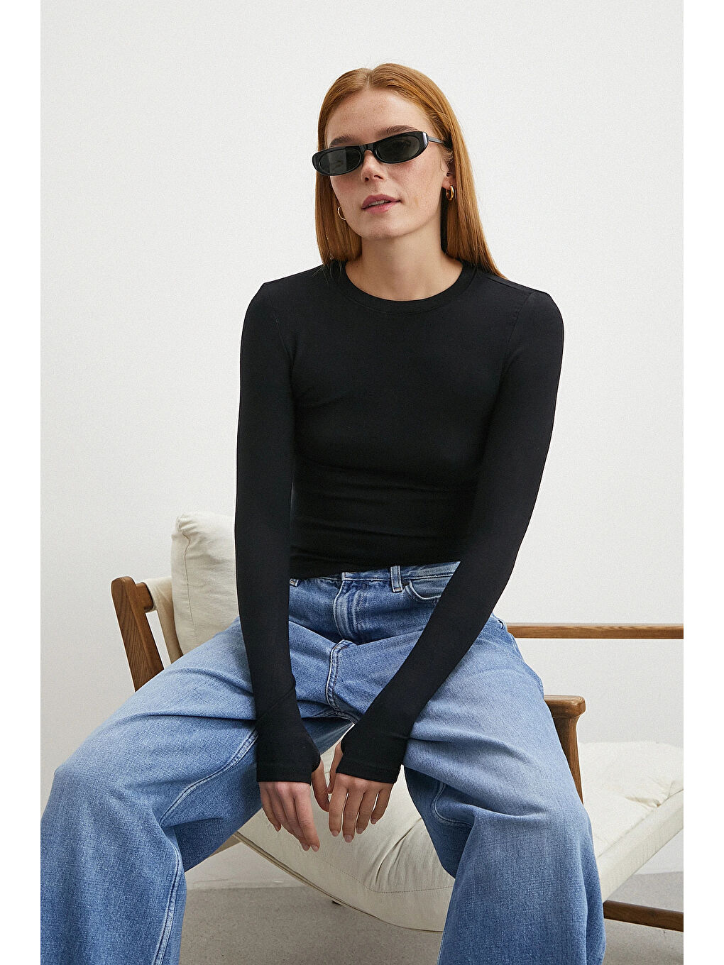 Kol Yırtmaçlı Bluz Siyah