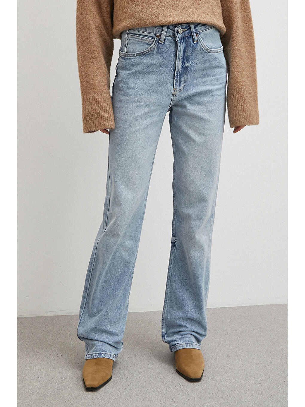 Yüksek Bel Straight Fit Jean Buz Mavisi-4