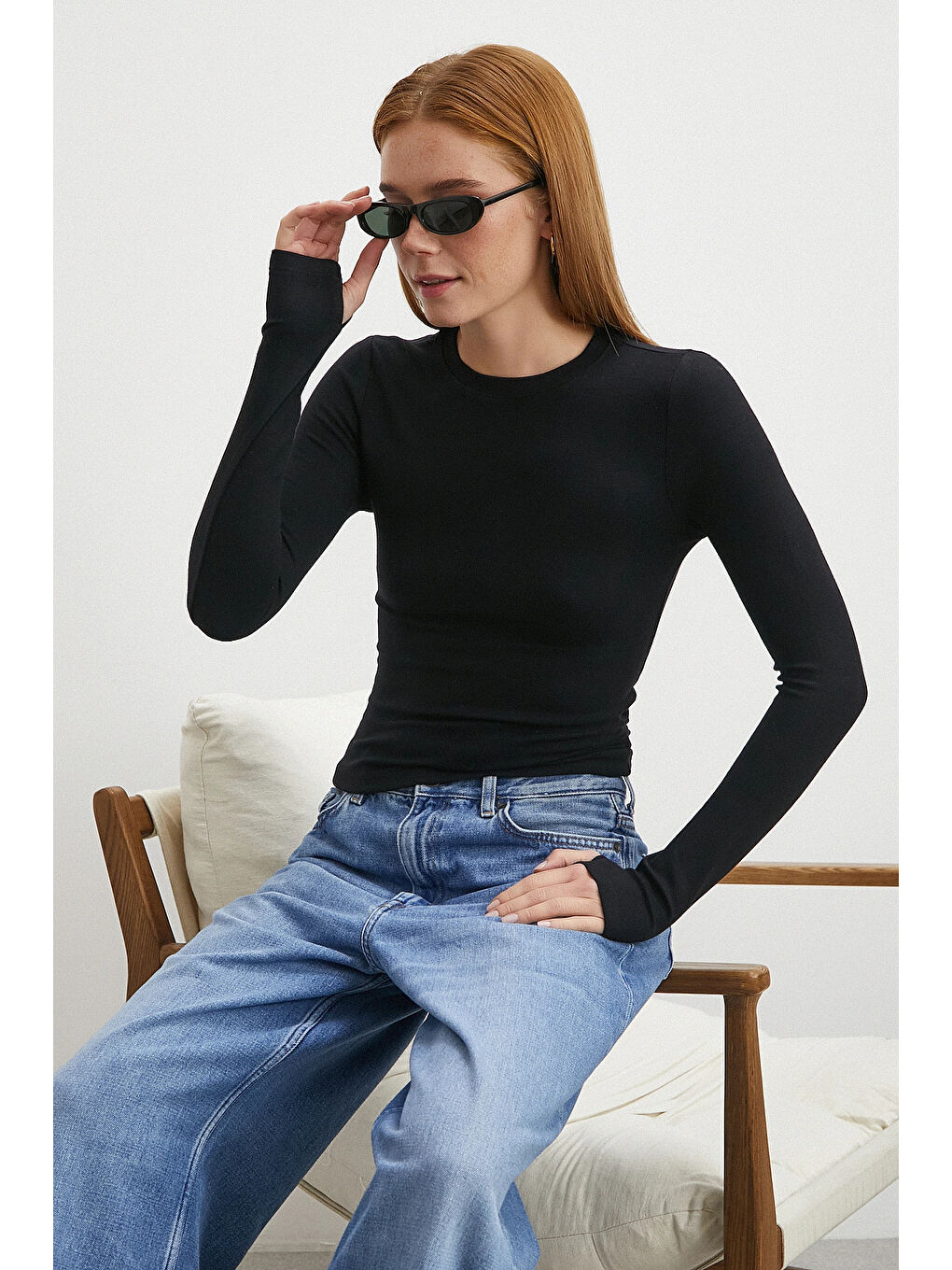 Kol Yırtmaçlı Bluz Siyah-3