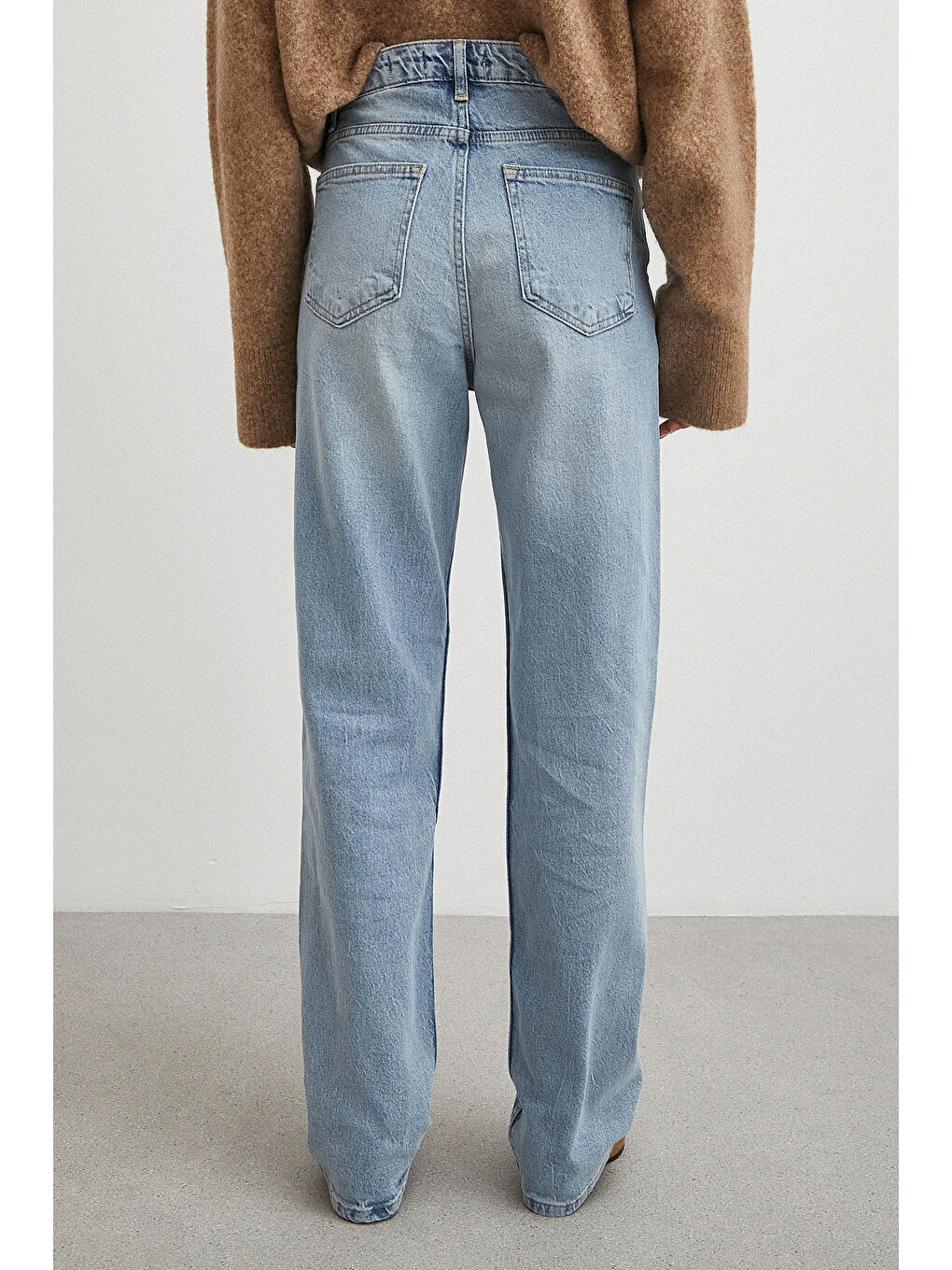 Yüksek Bel Straight Fit Jean Buz Mavisi-5