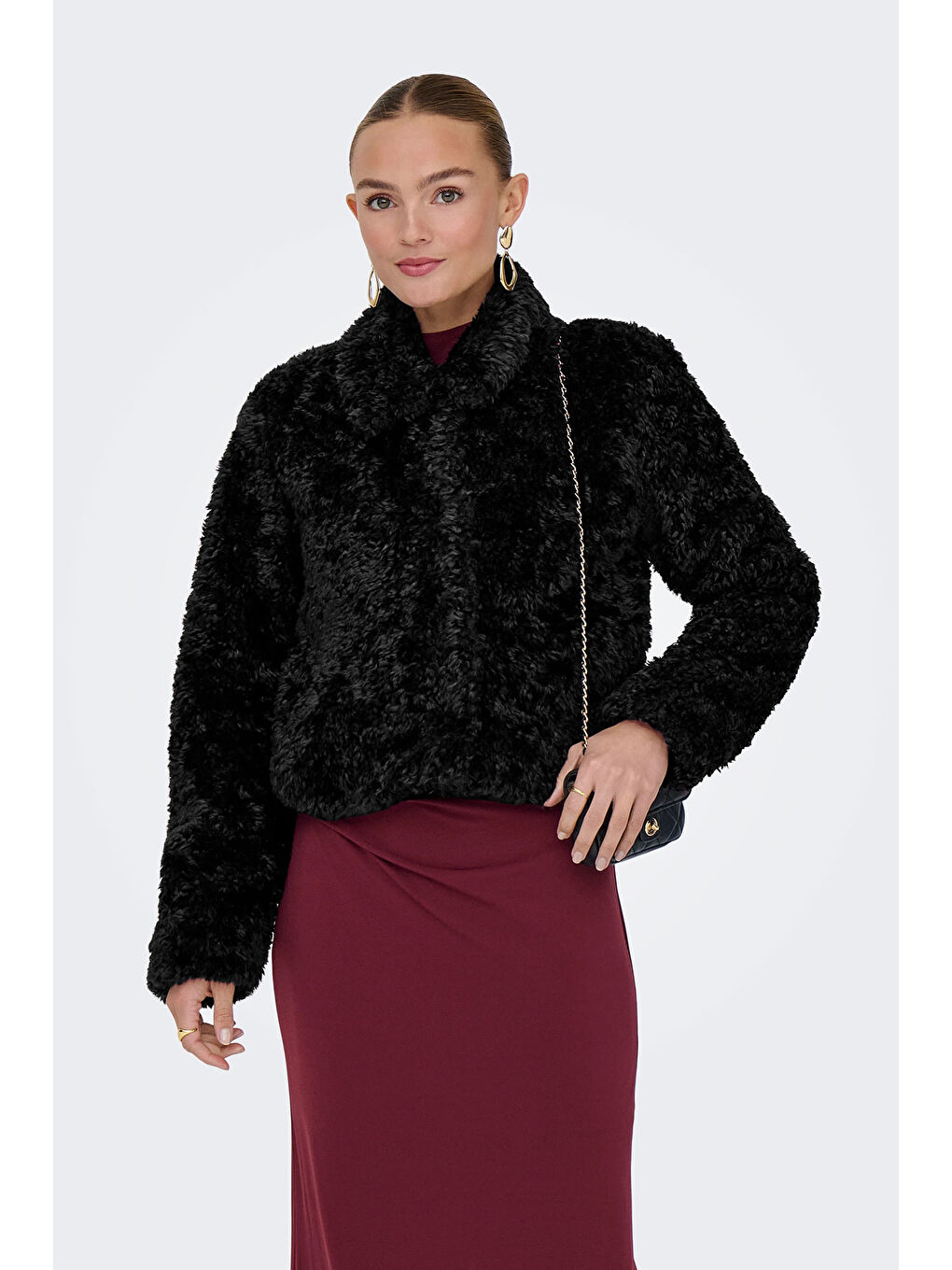 Siyah Onlginny Regular Fit Yumuşak Tüylü Mont 15352795