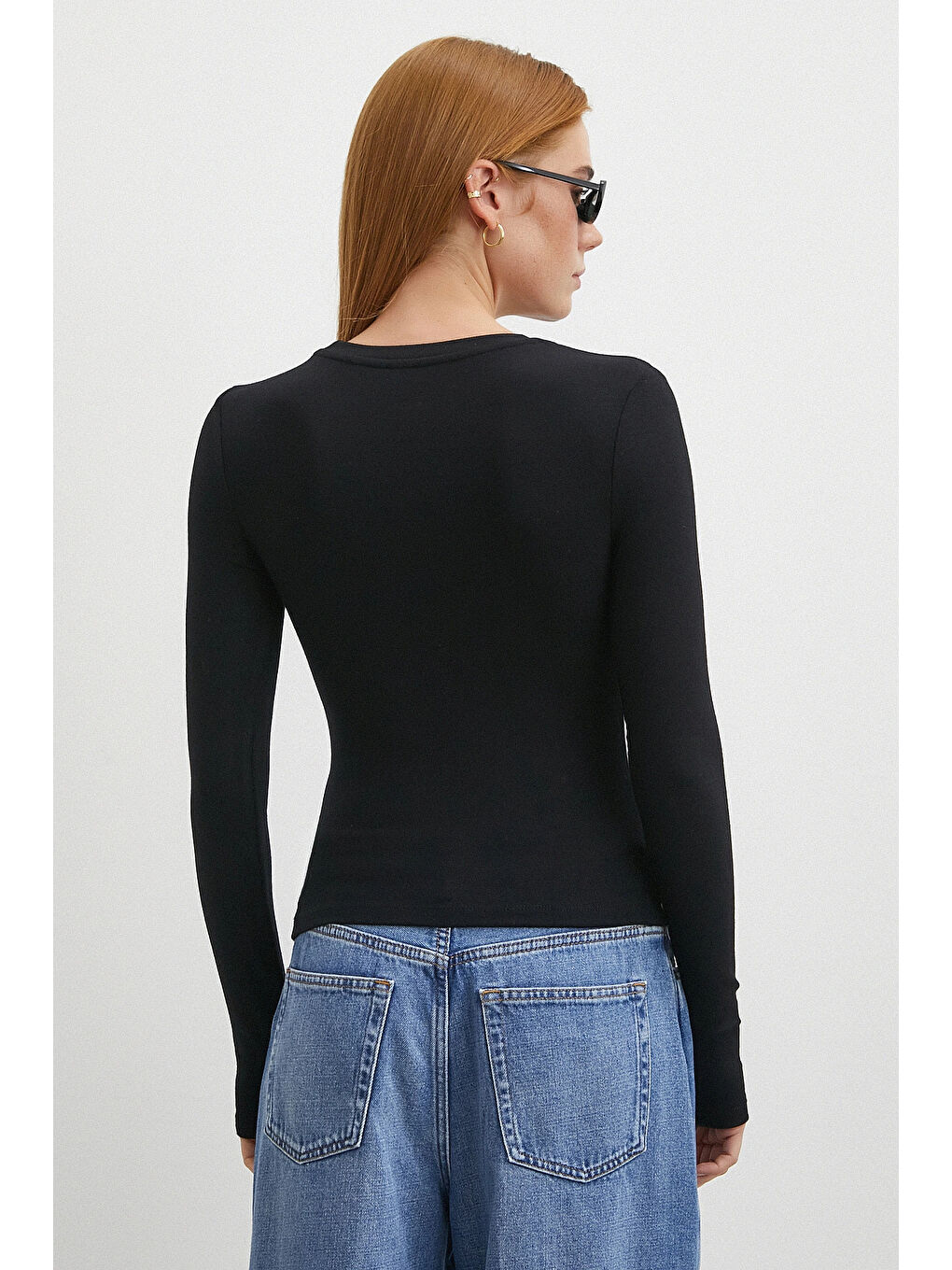 Kol Yırtmaçlı Bluz Siyah-5