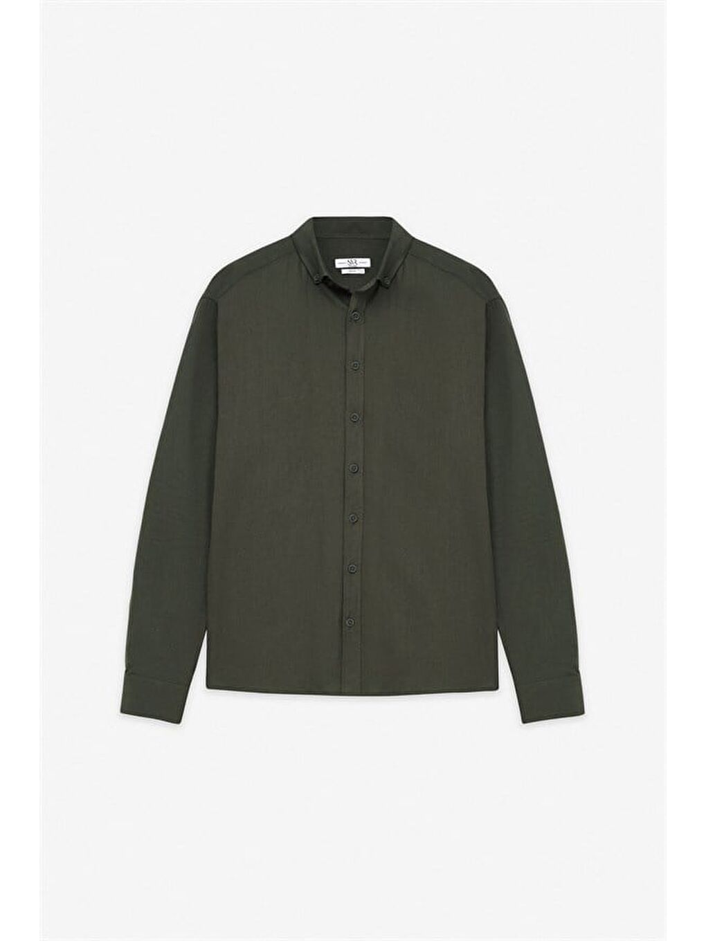 Koyu Yeşil Slim Düğmeli Yaka Düz Casual Gömlek-5