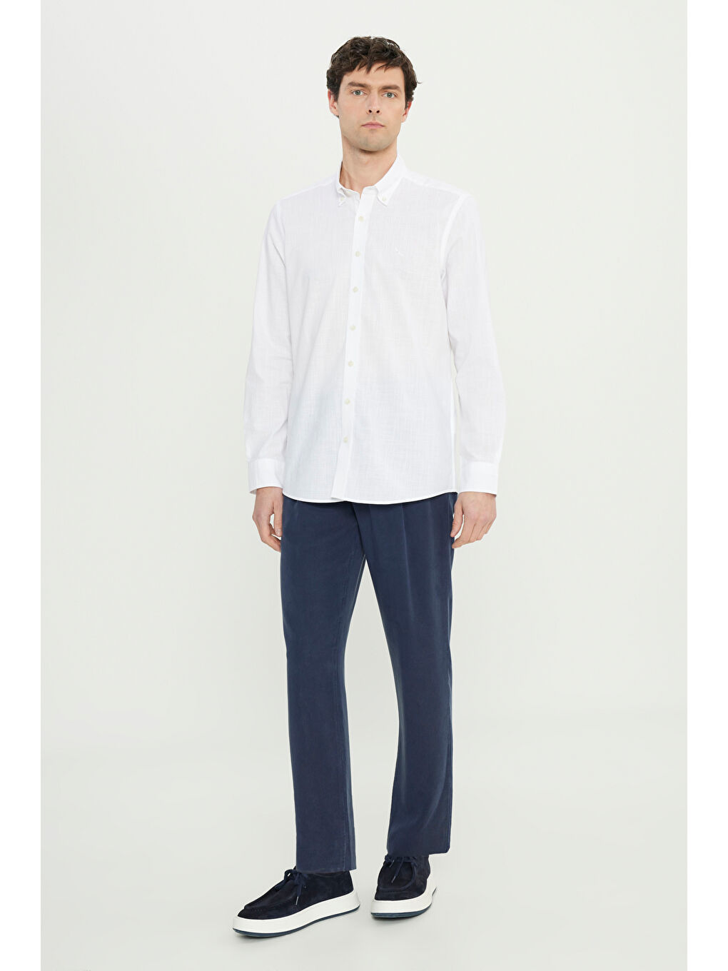 Erkek Lacivert Yumuşak Dokulu Slim Fit Dar Kesim Beli Bağlamalı Yan Cep Pantolon-2